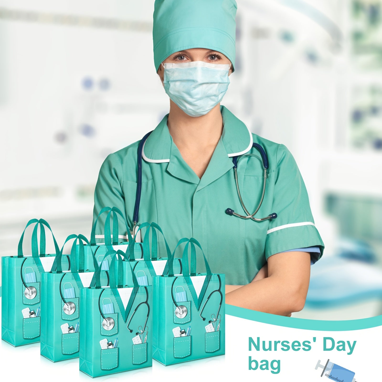50pcs Nurse Week Gift Bags bulk 13 Non Woven Nurses Graduation Goodie Bags with Handles