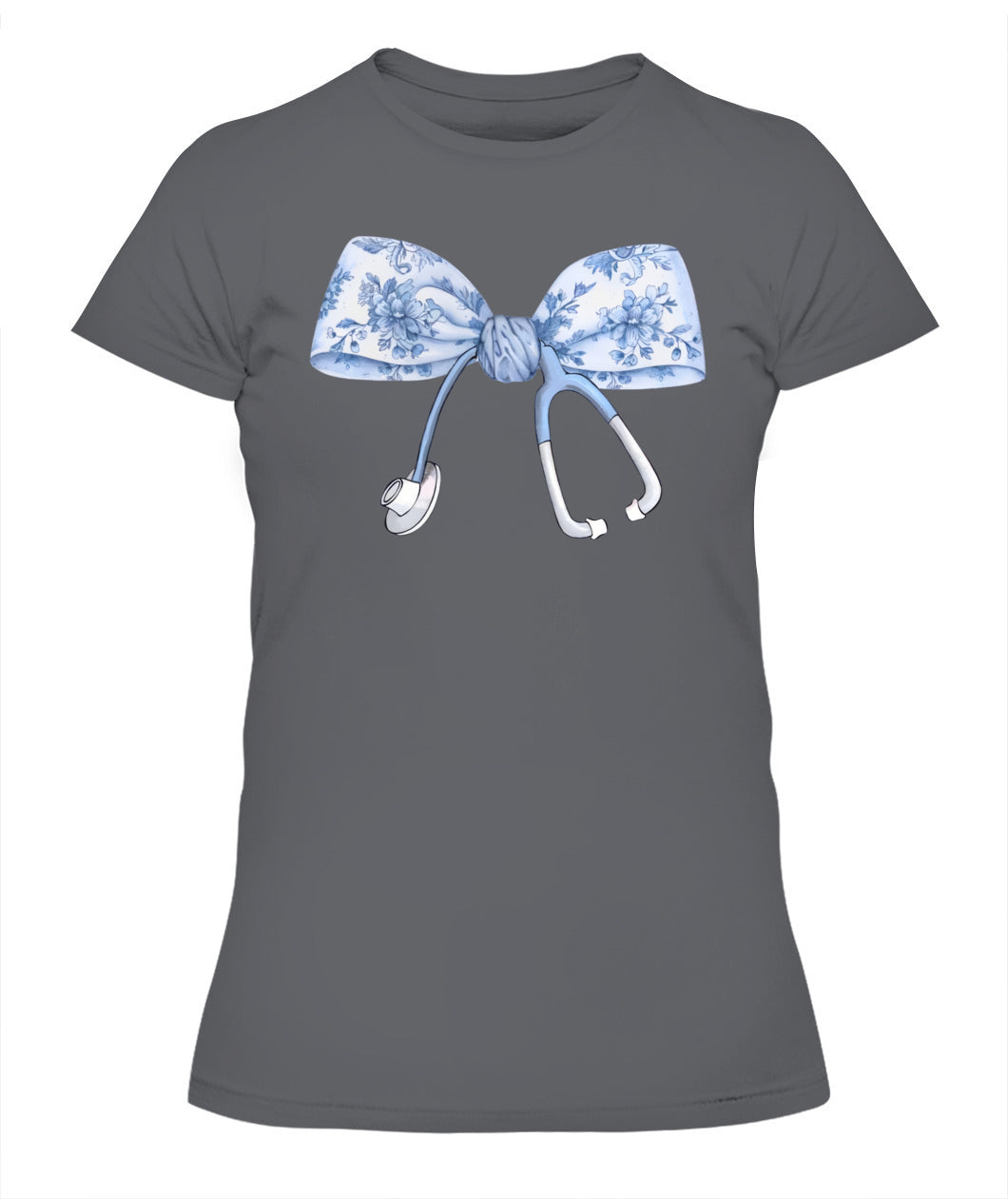 Floral Nurse Blue Coquette Bow Stethoscope Registered Nurse Shirt