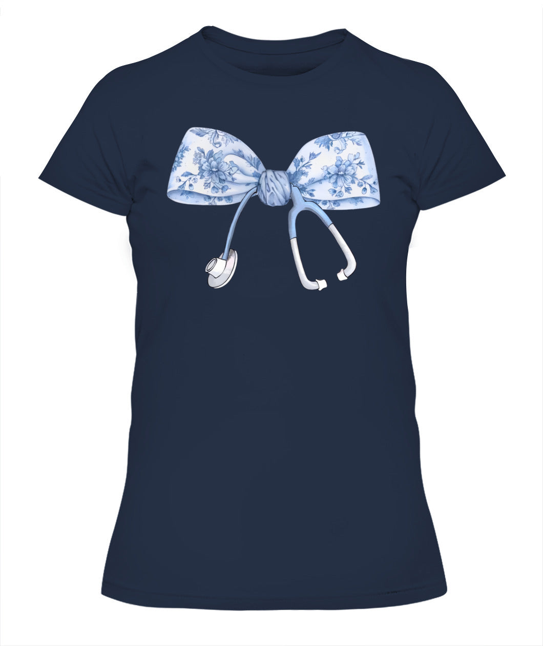 Floral Nurse Blue Coquette Bow Stethoscope Registered Nurse Shirt