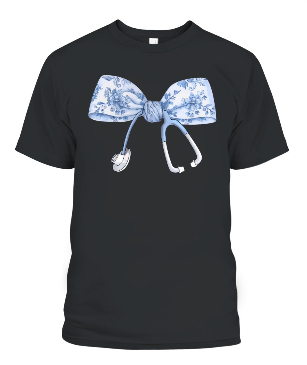 Floral Nurse Blue Coquette Bow Stethoscope Registered Nurse Shirt