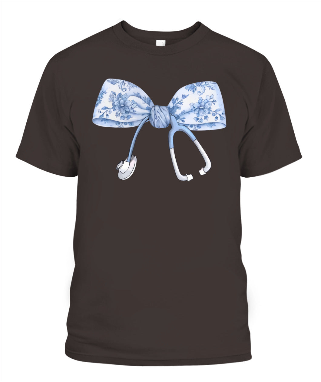 Floral Nurse Blue Coquette Bow Stethoscope Registered Nurse Shirt