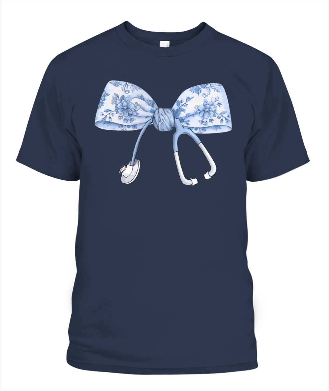 Floral Nurse Blue Coquette Bow Stethoscope Registered Nurse Shirt
