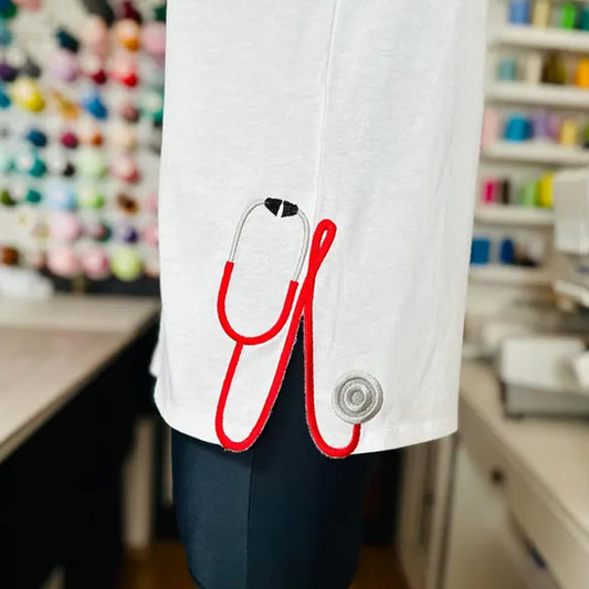Therapist Medic Stethoscope Split Seam Side Bow Applique Machine Embroidery Sweatshirt Designs For Nurses and Doctors