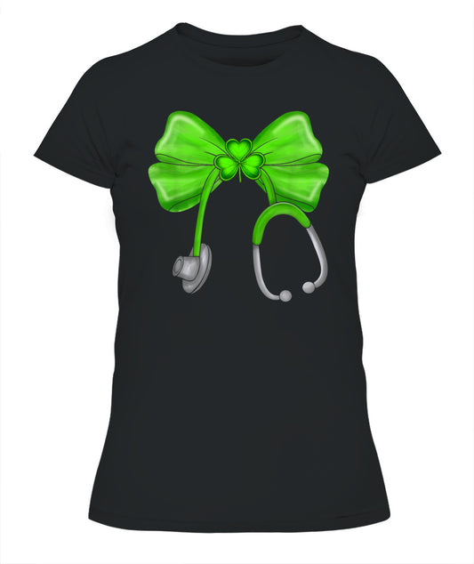 St Patricks Day Shamrock Coquette Bow Nurse Scrub Top Women Shirt