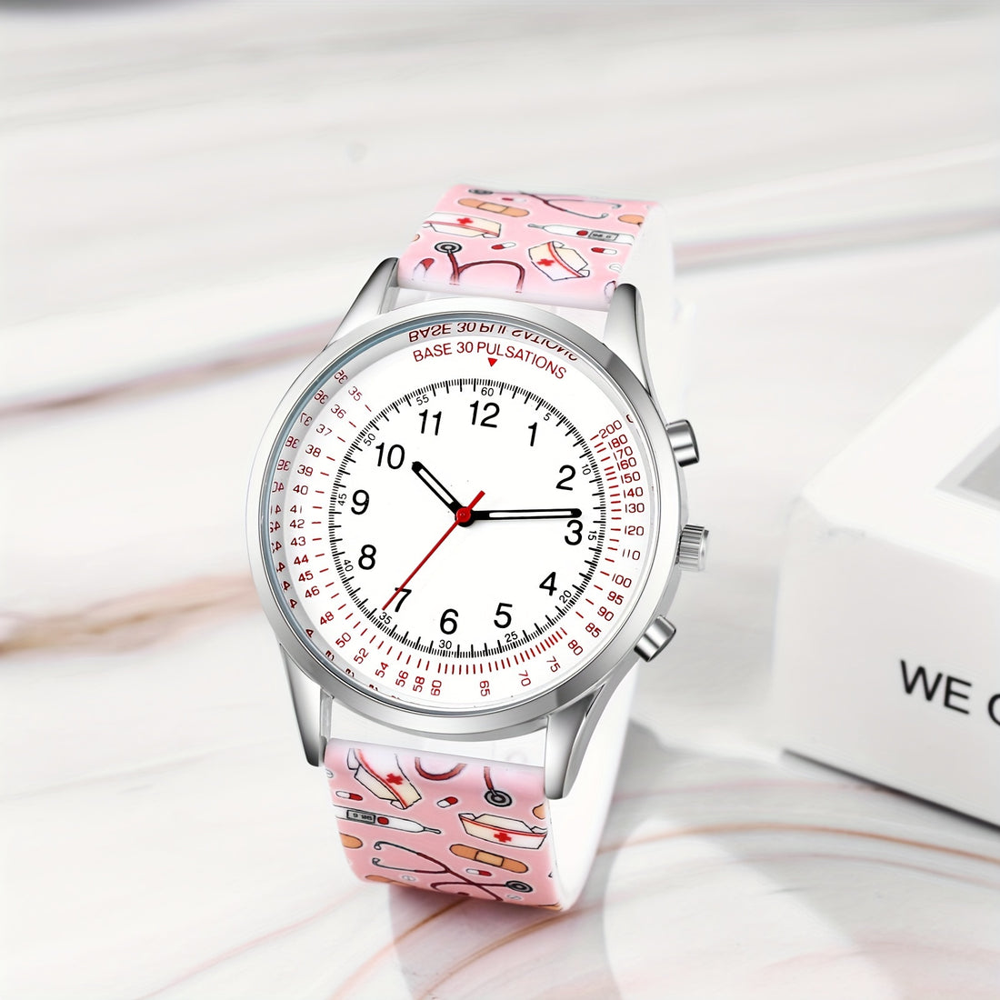 Jewelrywe Nurse Wrist Watches Pulsometer Silicone Band Easy To Read Quartz Watches For Nurses Doctors