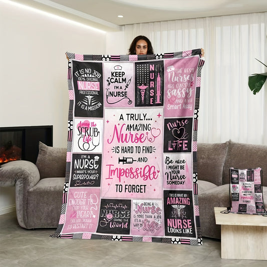 Nurse Appreciation Flannel Blanket, 50x60 inches, All-Season Multipurpose, Stain Resistant, Digital Print, Machine Washable, Preppy Style, Polyester