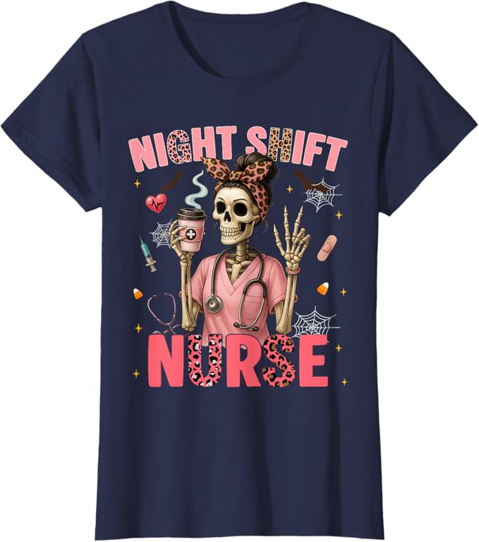 RN ICU Night Shift Nurse Skeleton Halloween Costumes Womens