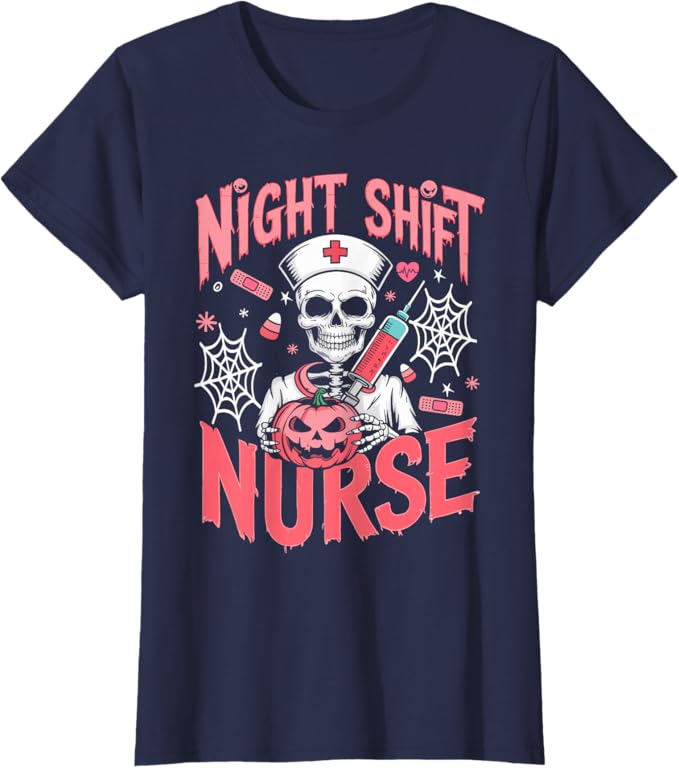 Funny RN ICU Night Shift Nurse Skeleton Halloween Costumes Womens