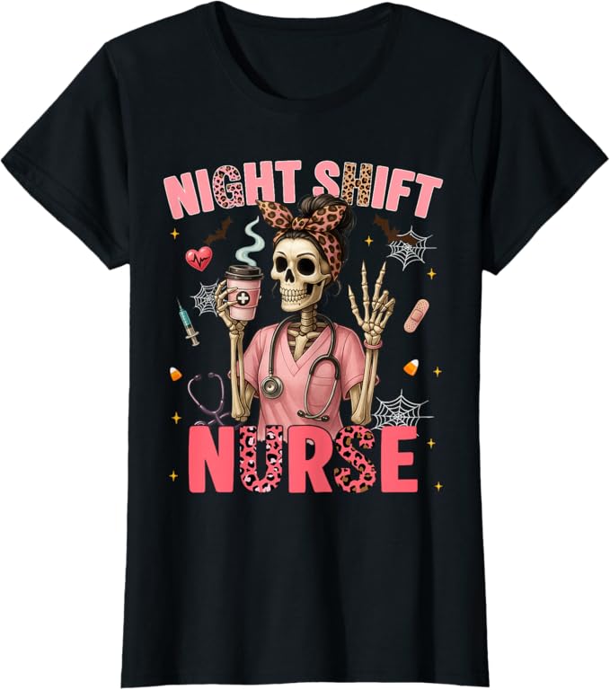 RN ICU Night Shift Nurse Skeleton Halloween Costumes Womens