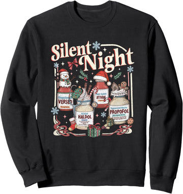 Vintage Silent Night Christmas Nurse Holiday Festive Nurse Sweatshirt