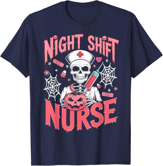 Funny RN ICU Night Shift Nurse Skeleton Halloween Costumes Womens