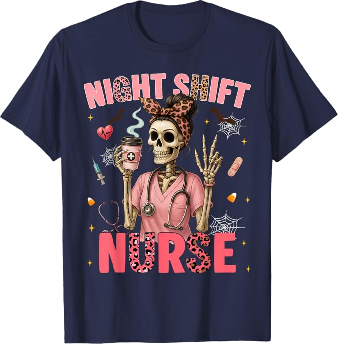 RN ICU Night Shift Nurse Skeleton Halloween Costumes Womens