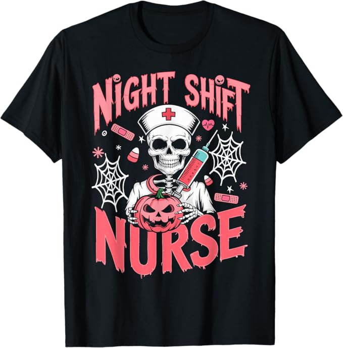 Funny RN ICU Night Shift Nurse Skeleton Halloween Costumes Womens