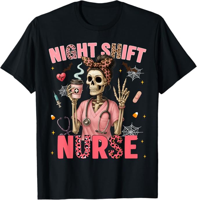 RN ICU Night Shift Nurse Skeleton Halloween Costumes Womens