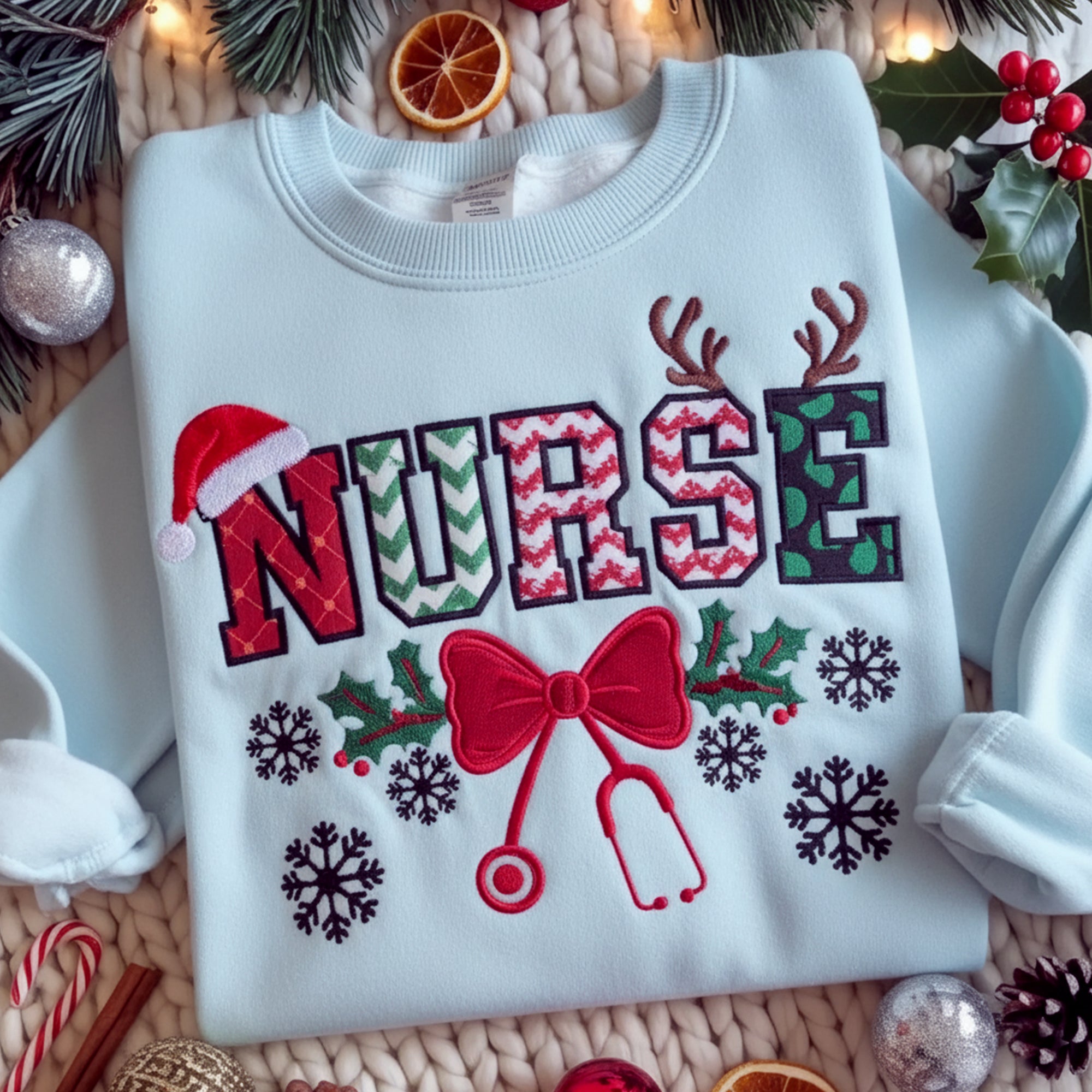 Christmas Embroidery Sweatshirt For Nurses and Doctors
