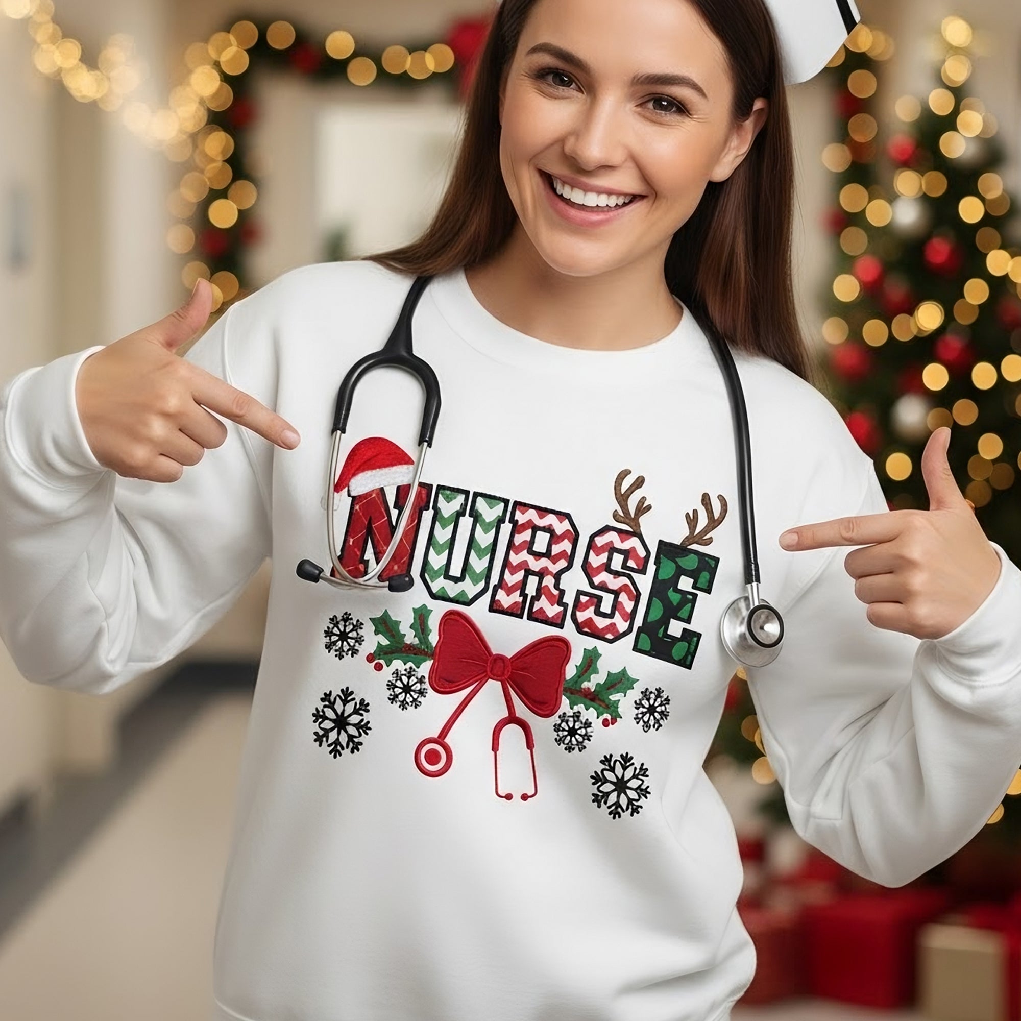 Christmas Embroidery Sweatshirt For Nurses and Doctors