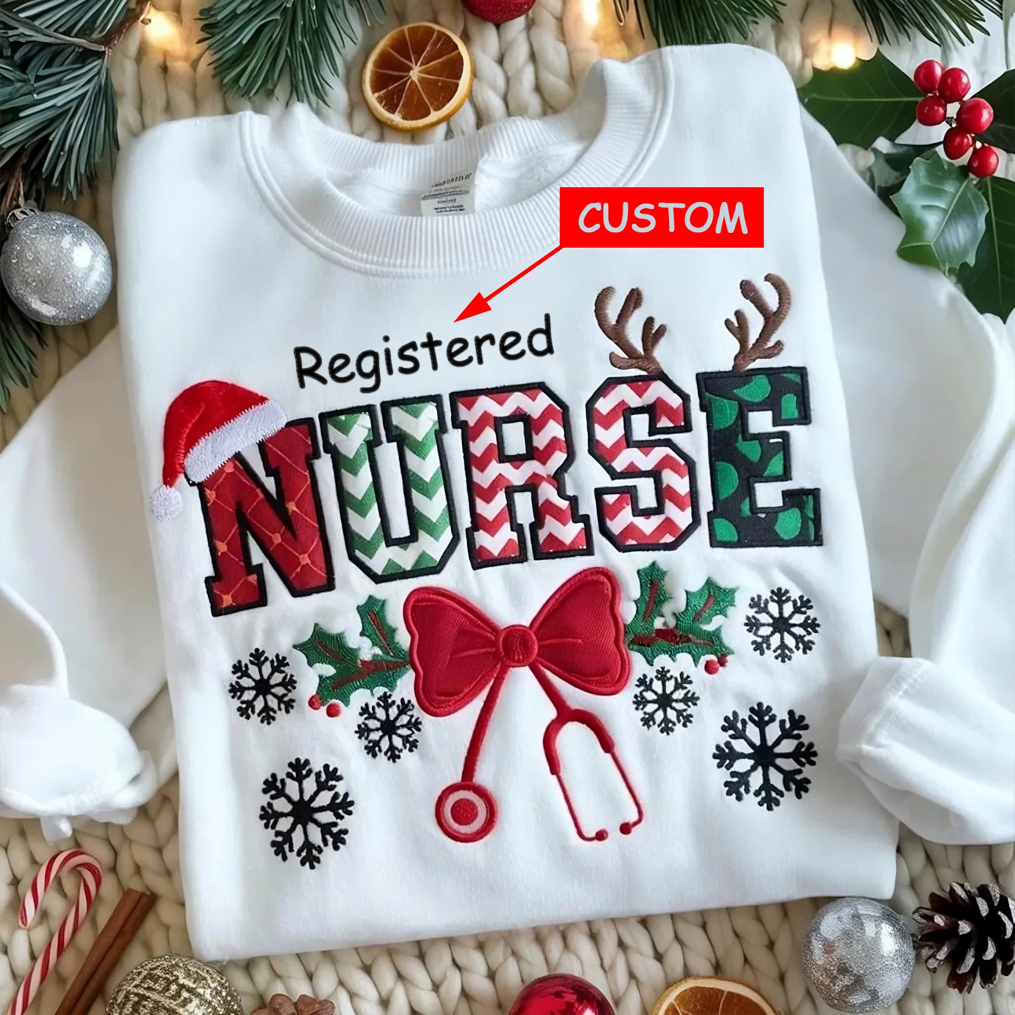 Custom Christmas Embroidery Sweatshirt For Nurses and Doctors