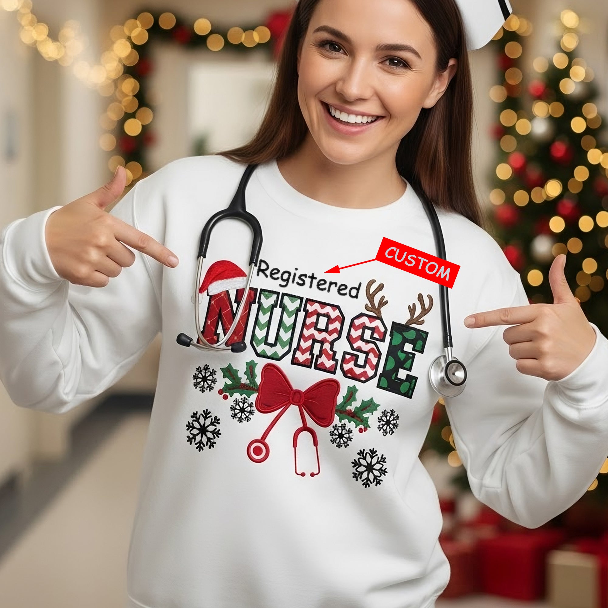 Custom Christmas Embroidery Sweatshirt For Nurses and Doctors