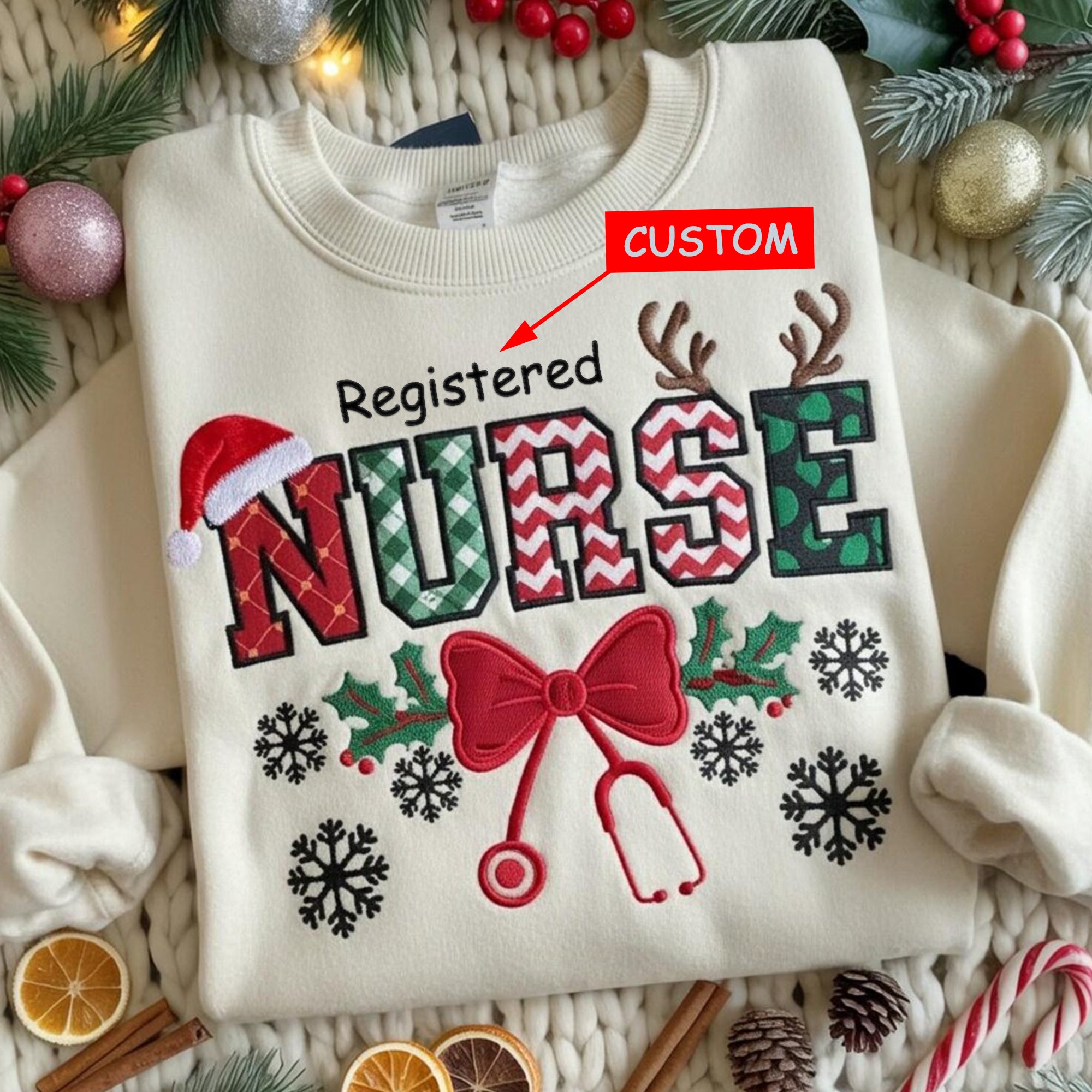 Custom Christmas Embroidery Sweatshirt For Nurses and Doctors