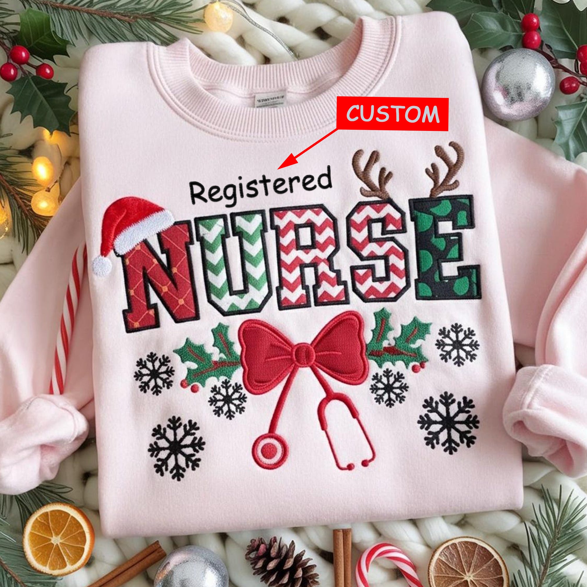 Custom Christmas Embroidery Sweatshirt For Nurses and Doctors