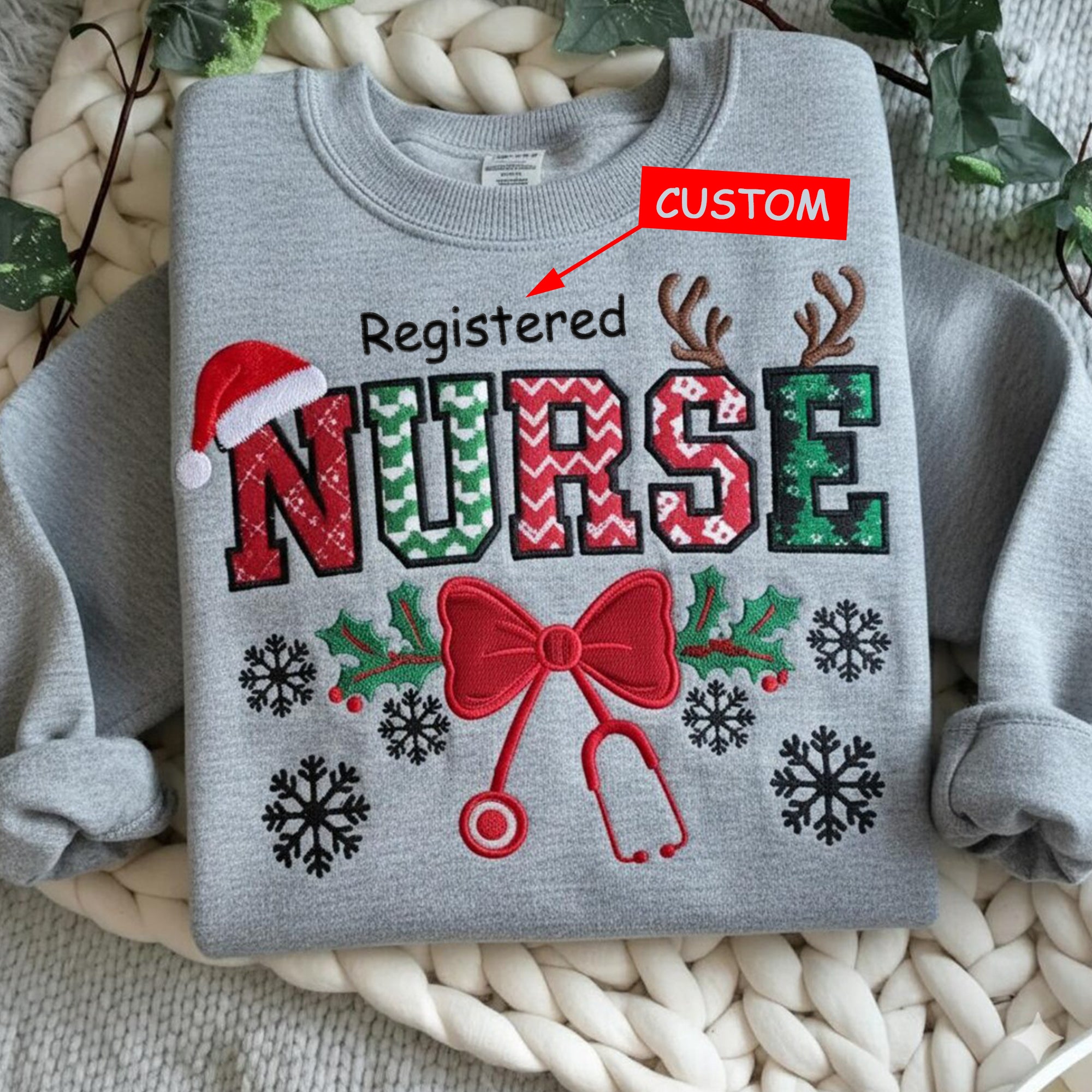 Custom Christmas Embroidery Sweatshirt For Nurses and Doctors