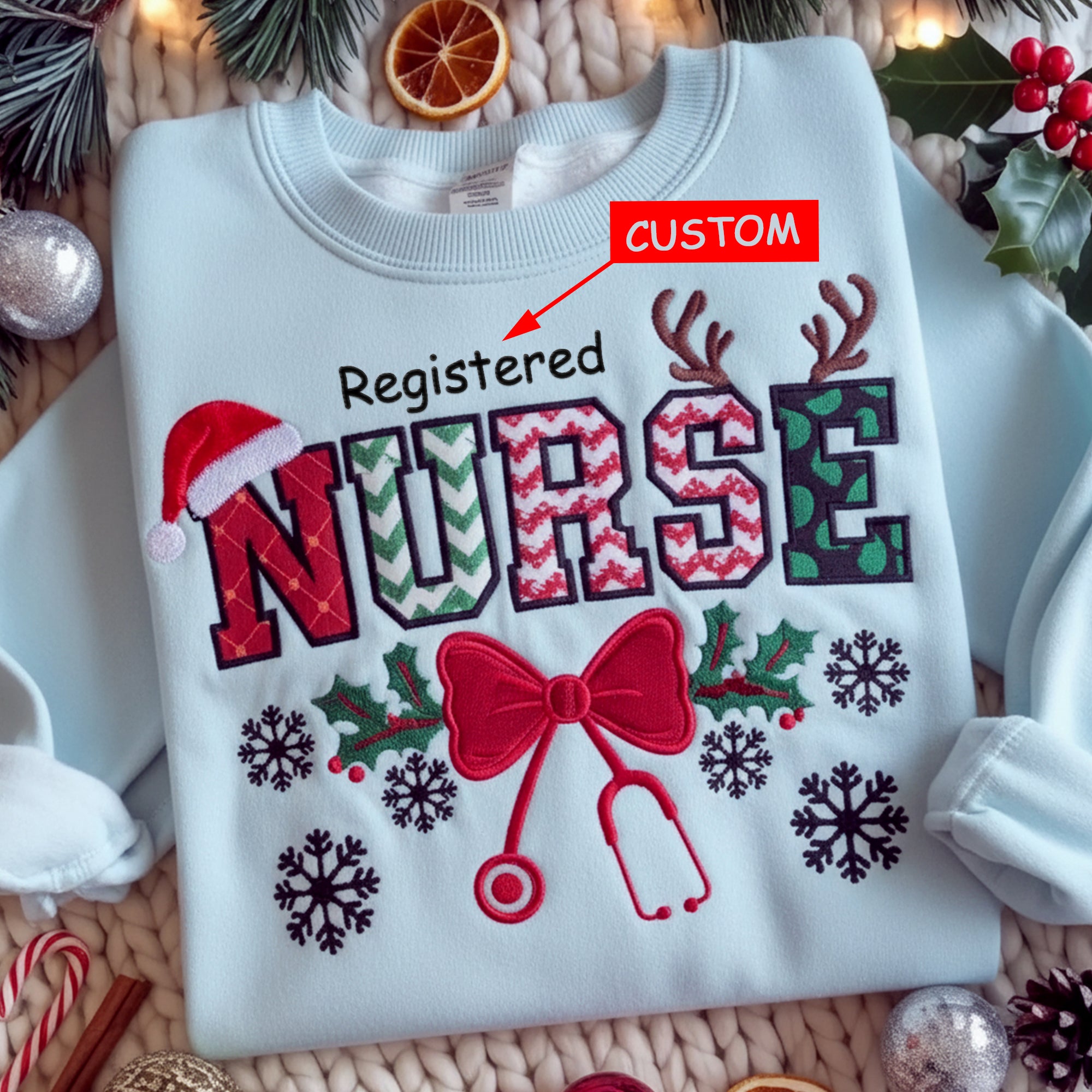Custom Christmas Embroidery Sweatshirt For Nurses and Doctors