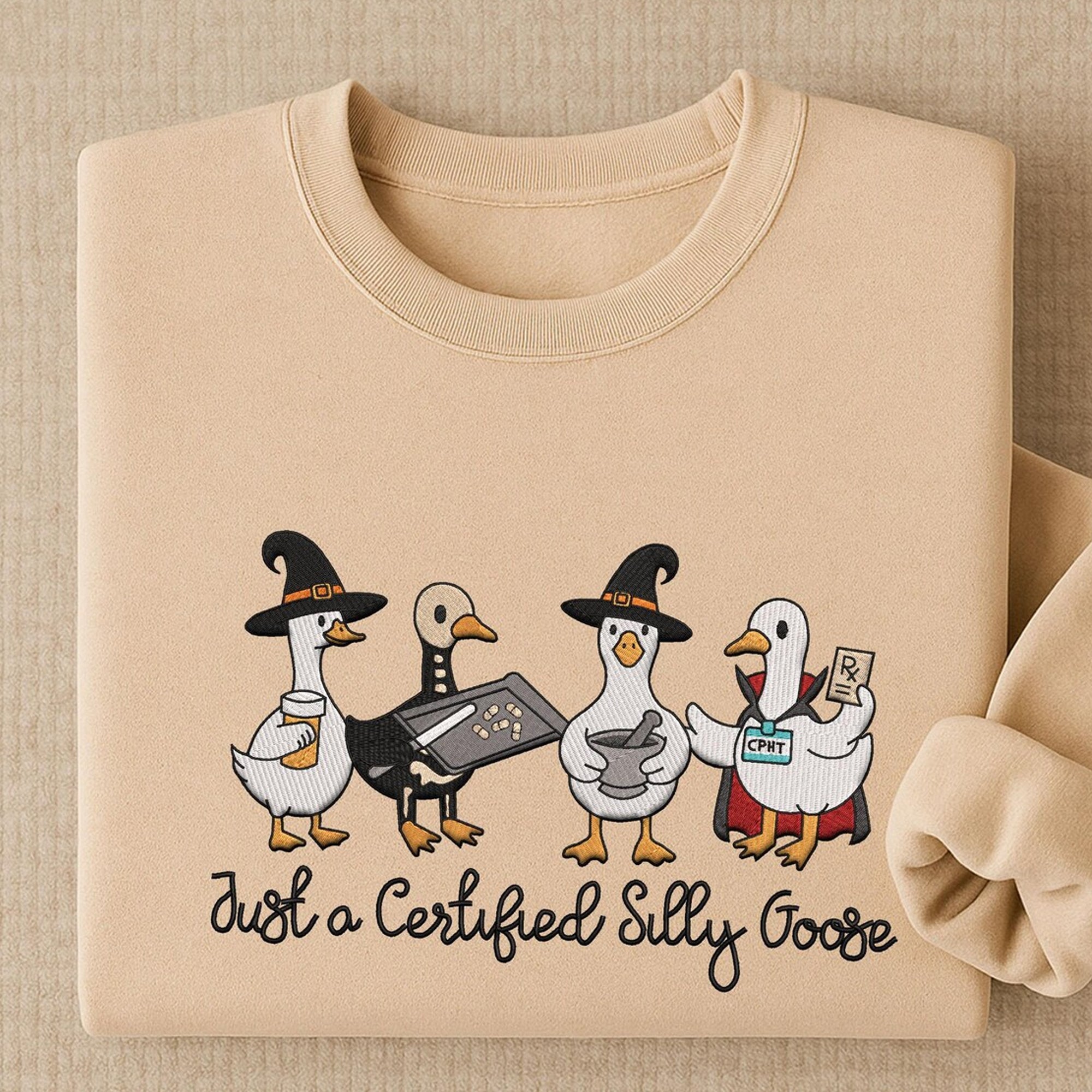 Funny Goose Nurse Embroidered Sweatshirt - Embroidered Halloween Nurse Sweatshirt