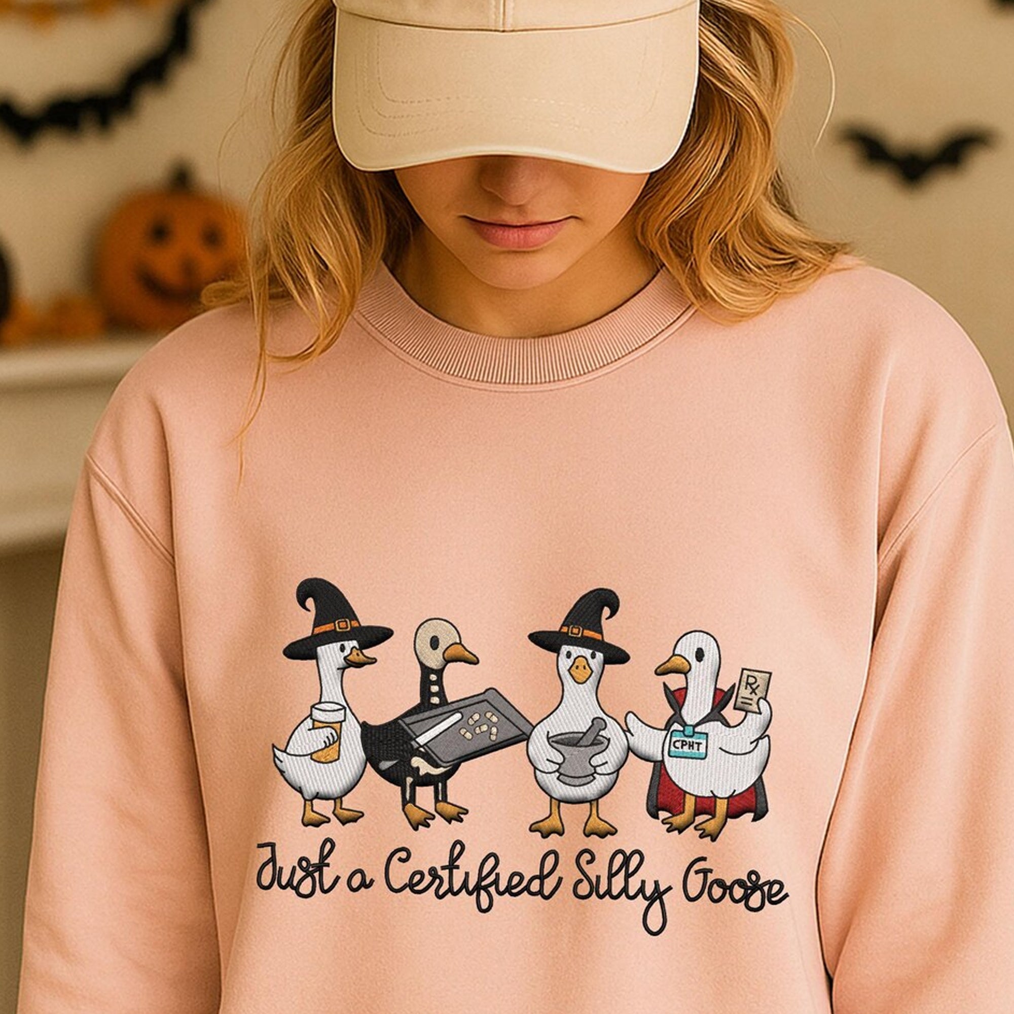 Funny Goose Nurse Embroidered Sweatshirt - Embroidered Halloween Nurse Sweatshirt