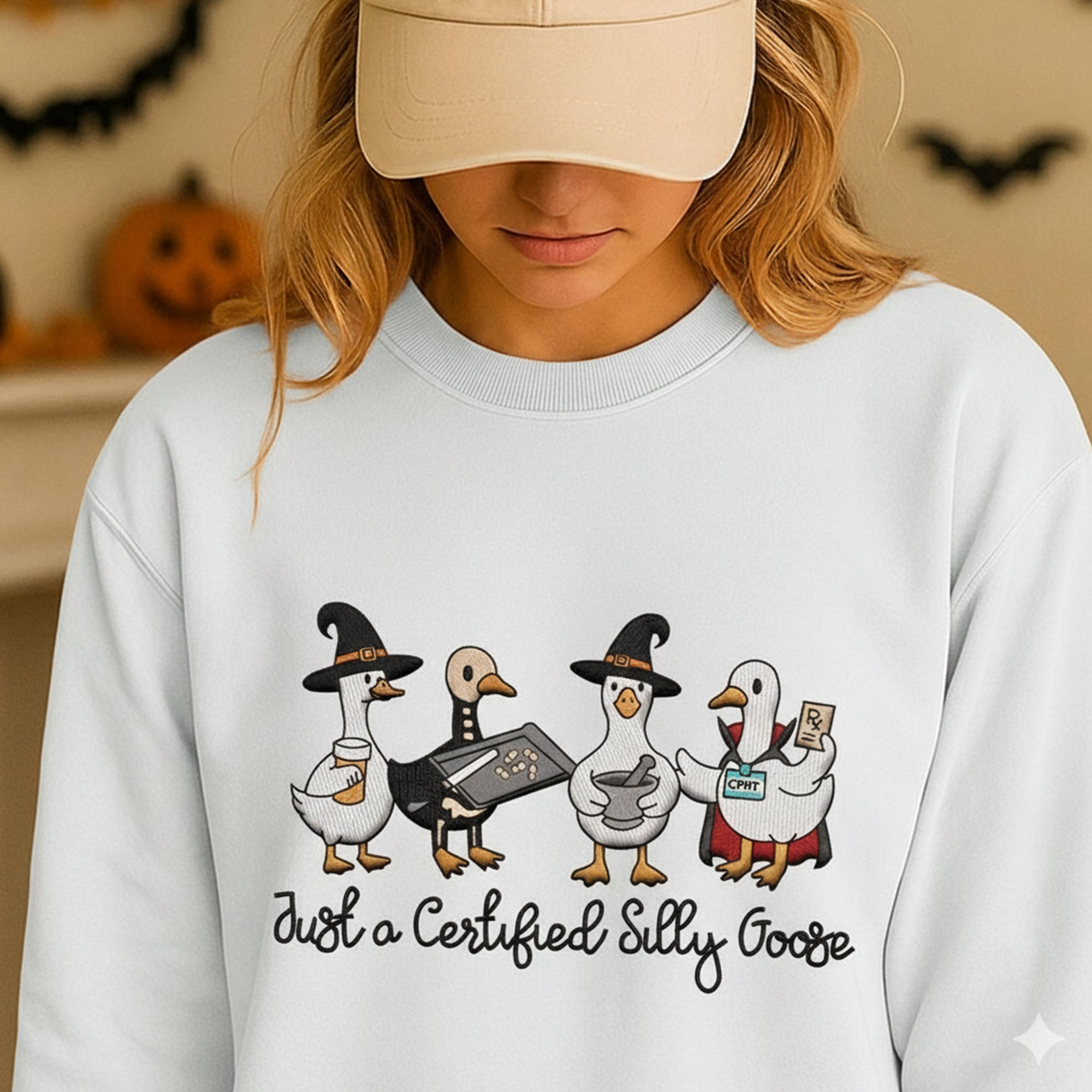Funny Goose Nurse Embroidered Sweatshirt - Embroidered Halloween Nurse Sweatshirt