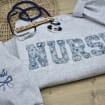 Embroidered Crewneck Floral Pattern Sweatshirt for Nurses