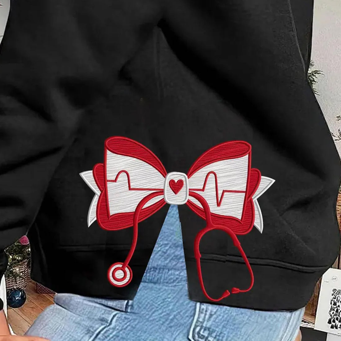 Embroidery Nurse Stethoscope Bow Design Coquette Style Nursing Er Nurse Ribbon Healthcare RN Hospital Life