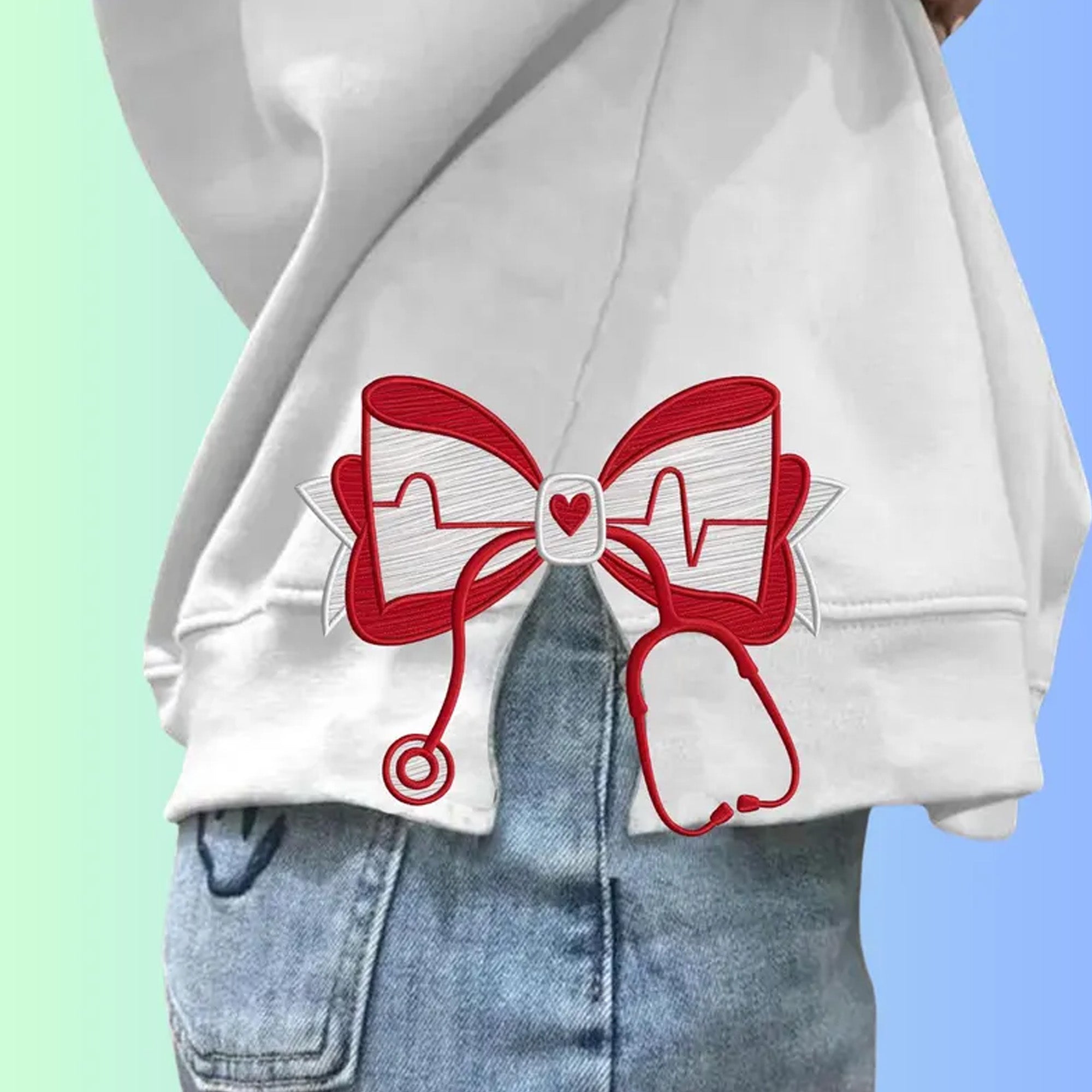 Embroidery Nurse Stethoscope Bow Design Coquette Style Nursing Er Nurse Ribbon Healthcare RN Hospital Life