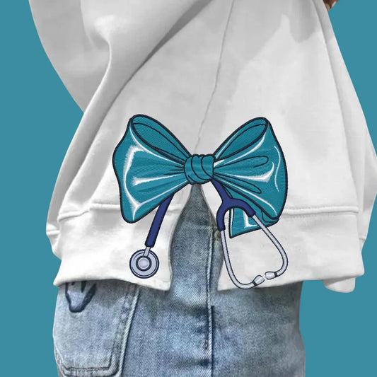 Coquette Nurse Stethoscope Embroidery Design Side Bow Sweatshirt Therapist Medic Split Seam Nurse Life,  Gifts For Nurses and Doctors