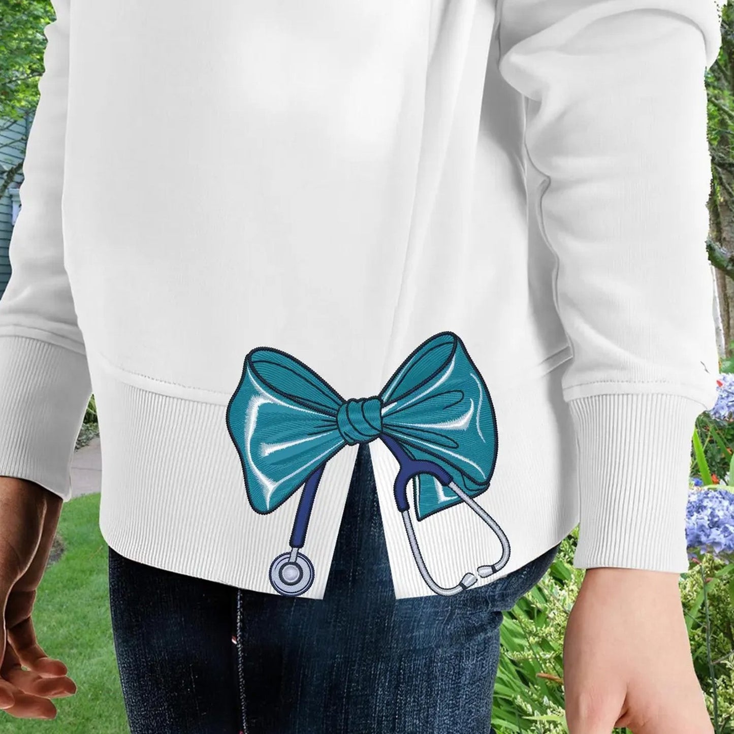 Coquette Nurse Stethoscope Embroidery Design Side Bow Sweatshirt Therapist Medic Split Seam Nurse Life,  Gifts For Nurses and Doctors