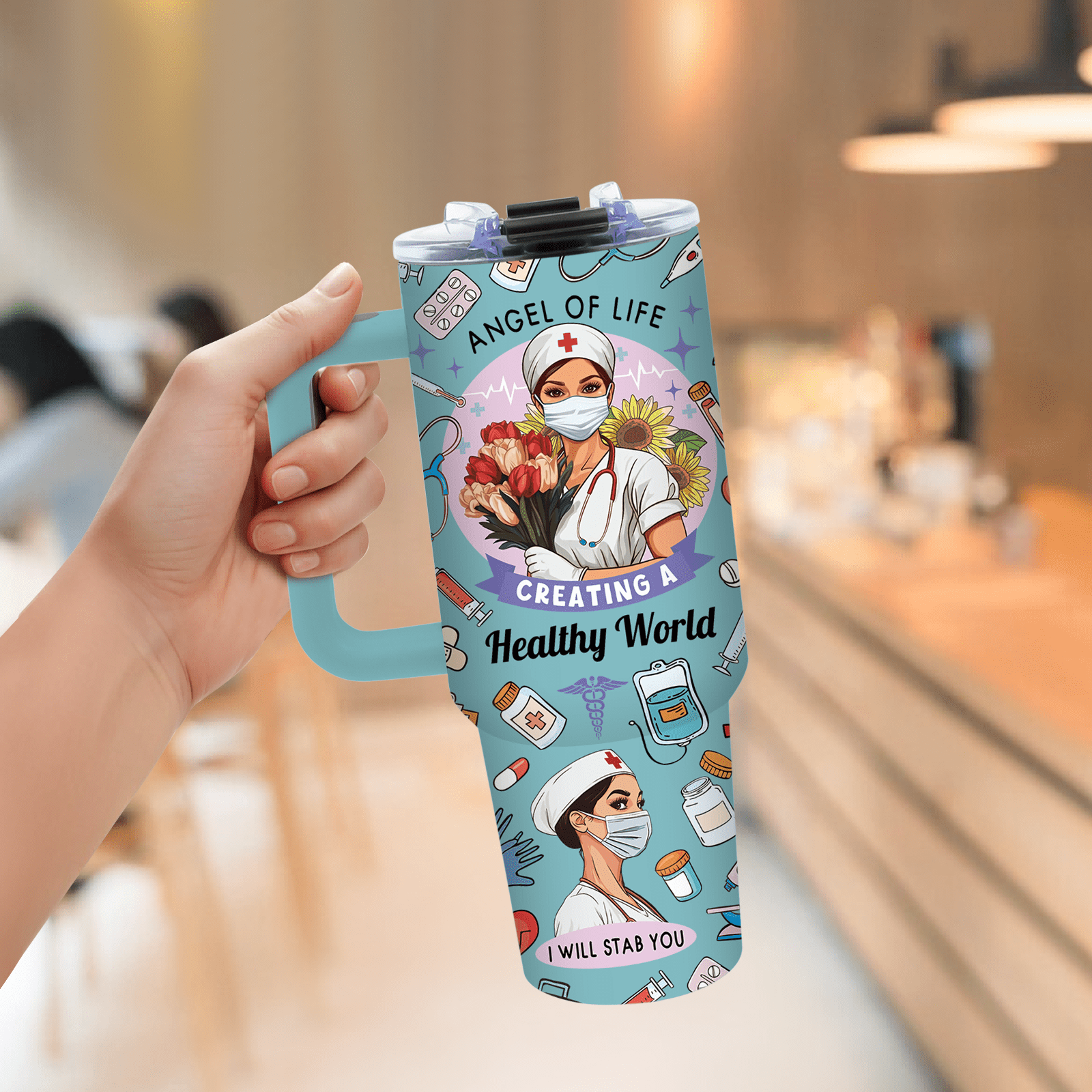 40oz BPA-Free Stainless Steel Nurse Appreciation Tumbler with Handle