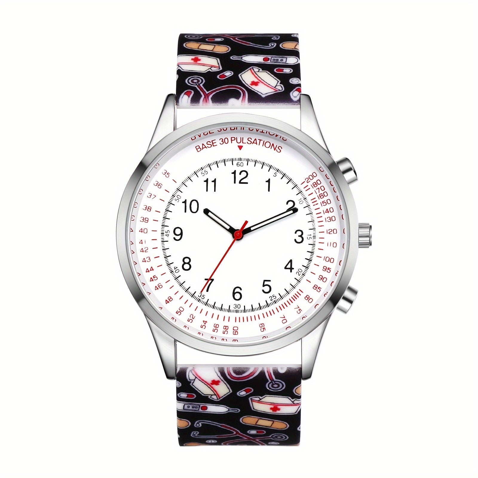 Jewelrywe Nurse Wrist Watches Pulsometer Silicone Band Easy To Read Quartz Watches For Nurses Doctors