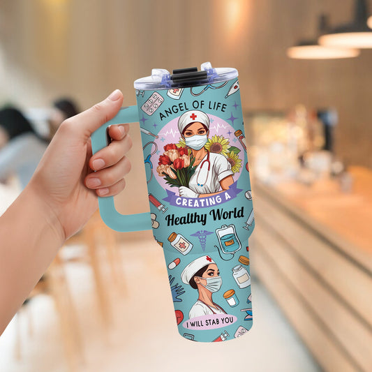 40oz BPA-Free Stainless Steel Nurse Appreciation Tumbler with Handle