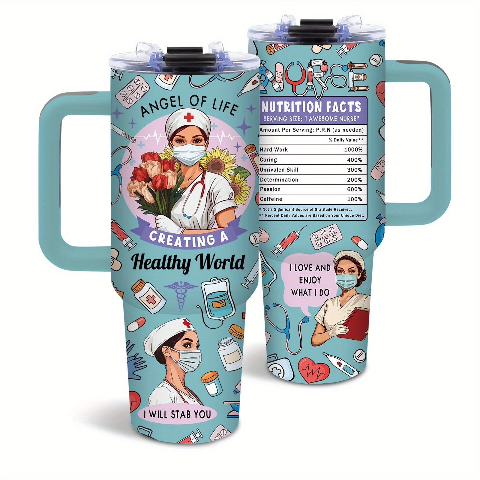 40oz BPA-Free Stainless Steel Nurse Appreciation Tumbler with Handle