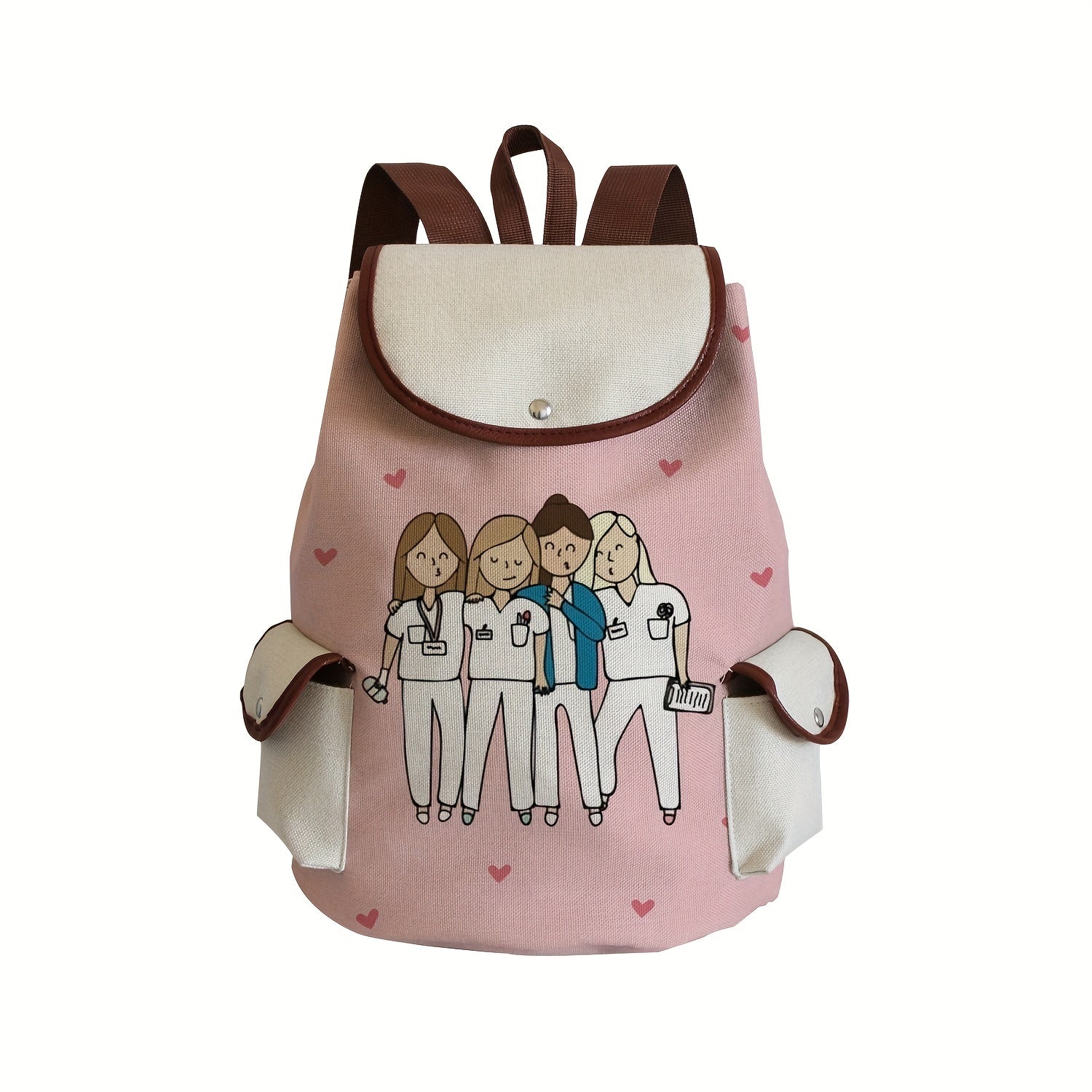 Multifunctional Cartoon Nurse Pattern Backpack, Classic Storage Daypack For Women, Work Bag