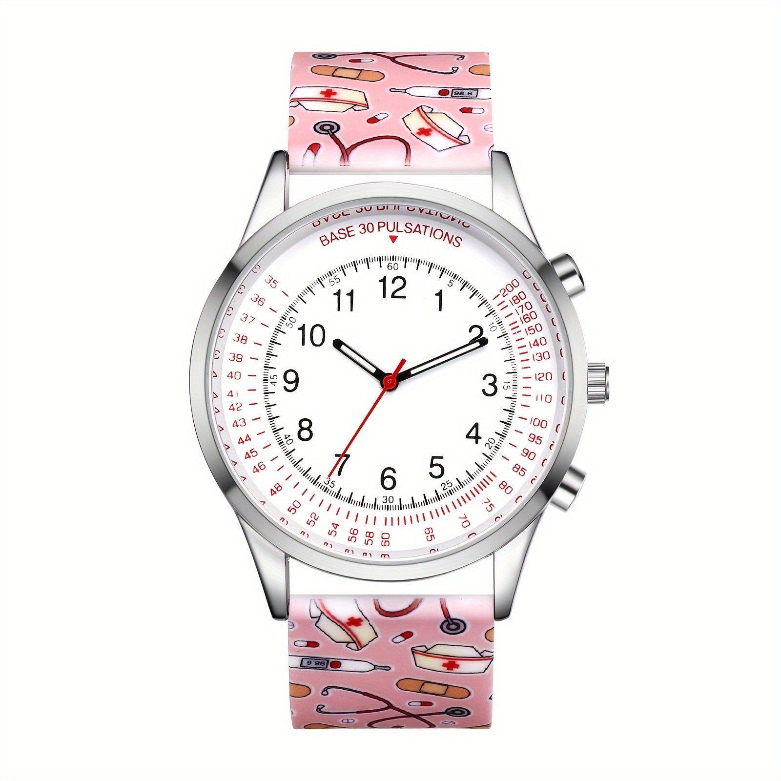 Jewelrywe Nurse Wrist Watches Pulsometer Silicone Band Easy To Read Quartz Watches For Nurses Doctors