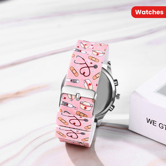 Jewelrywe Nurse Wrist Watches Pulsometer Silicone Band Easy To Read Quartz Watches For Nurses Doctors