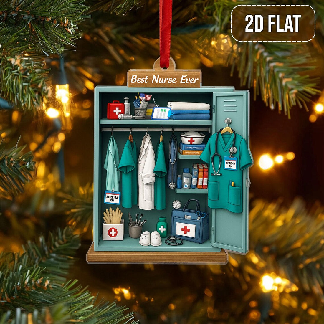 Personalized Nurse Locker Ornament 2D Flat Style Christmas Ornament For Nurse