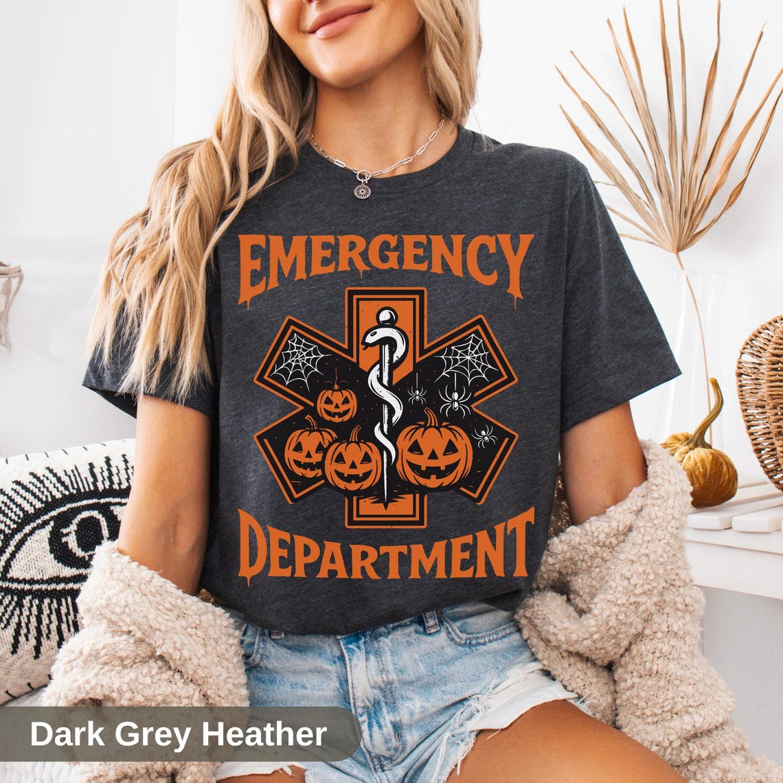Halloween Emergency Department T-Shirt | Spooky EMT Pumpkin Star of Life Tee