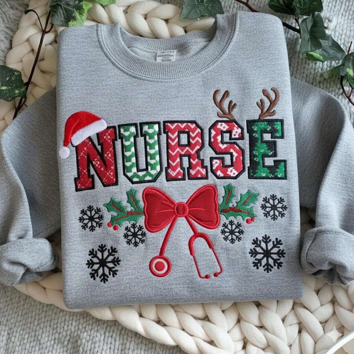 Christmas Embroidery Sweatshirt For Nurses and Doctors