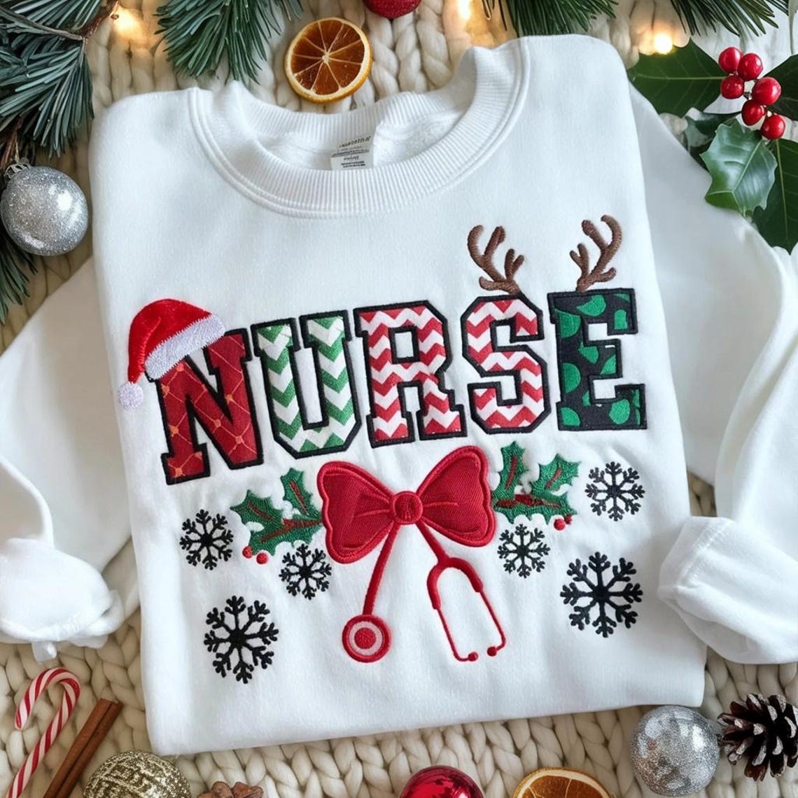 Christmas Embroidery Sweatshirt For Nurses and Doctors
