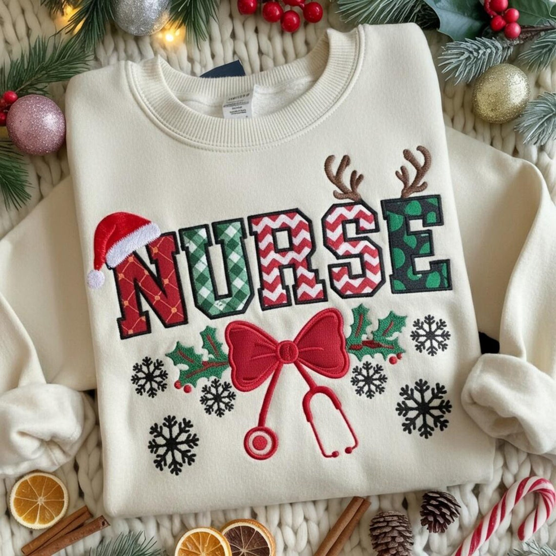 Christmas Embroidery Sweatshirt For Nurses and Doctors