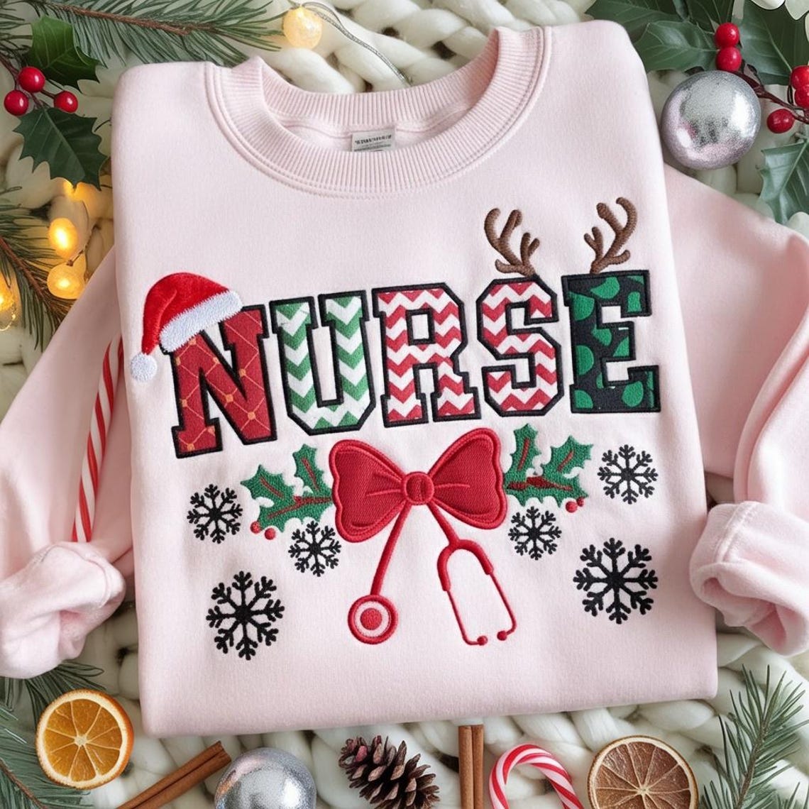 Christmas Embroidery Sweatshirt For Nurses and Doctors
