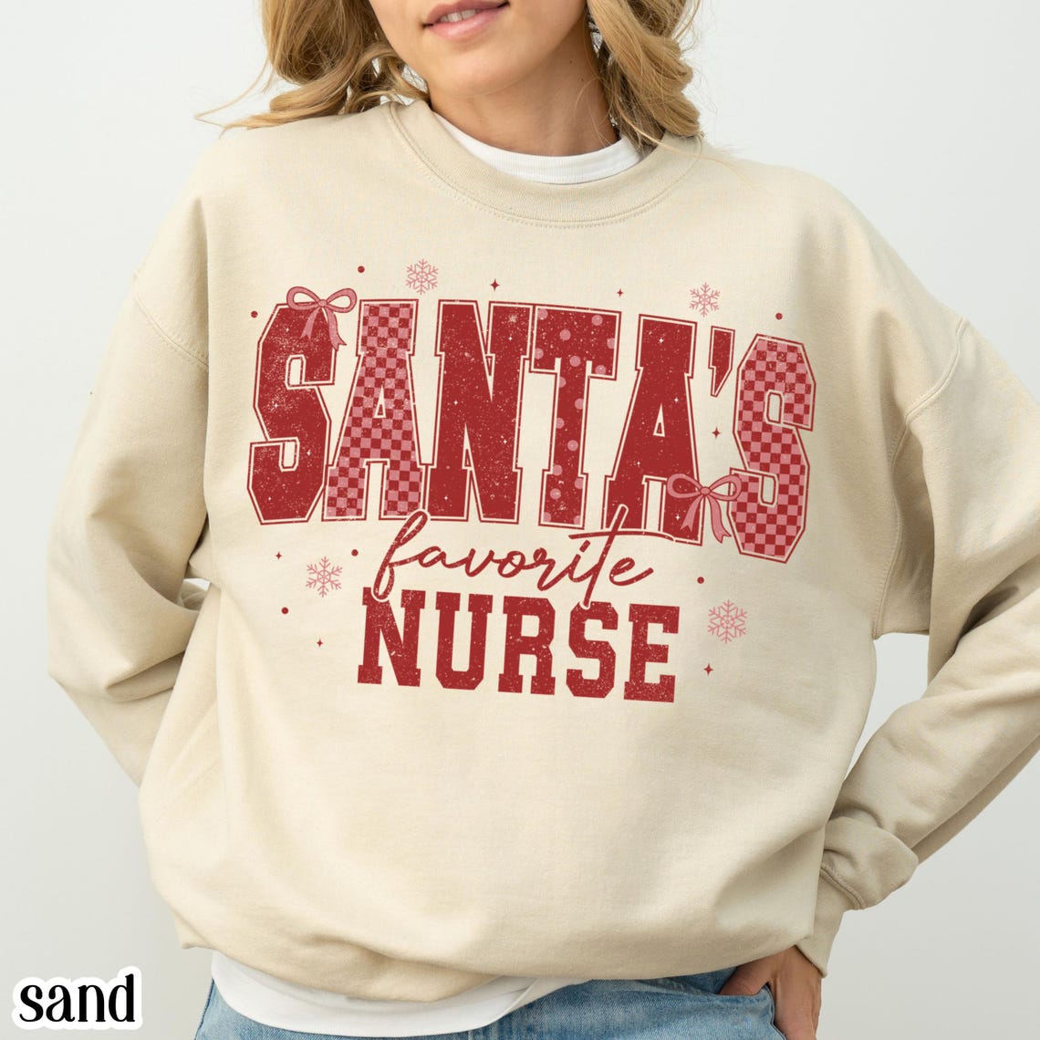 Nurse Christmas Sweatshirt Santa's Favorite Nurse Sweater Festive Snowflake Nursing Gift