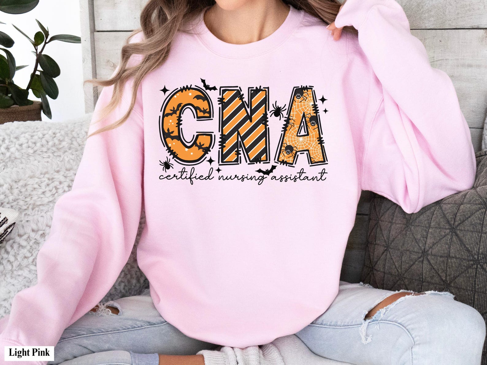 CNA Halloween Sweatshirt, Certified Nursing Assistant Spooky Ghost Pumpkin Crewneck