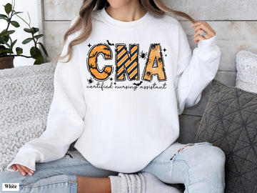 CNA Halloween Sweatshirt, Certified Nursing Assistant Spooky Ghost Pumpkin Crewneck